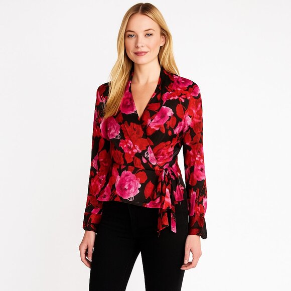 Jones New York Tops - 2/$30 Jones New York Signature Floral Wrap Top Red Pink Medium #A0284 TRB2